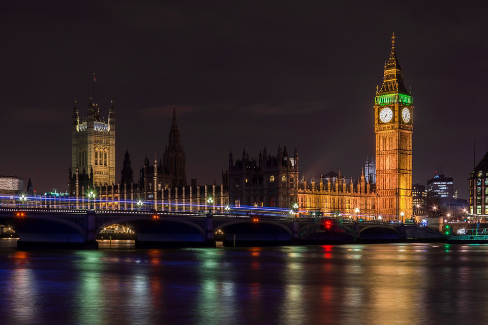 Palace of Westminster and Westminster Bridge at night from Southbank